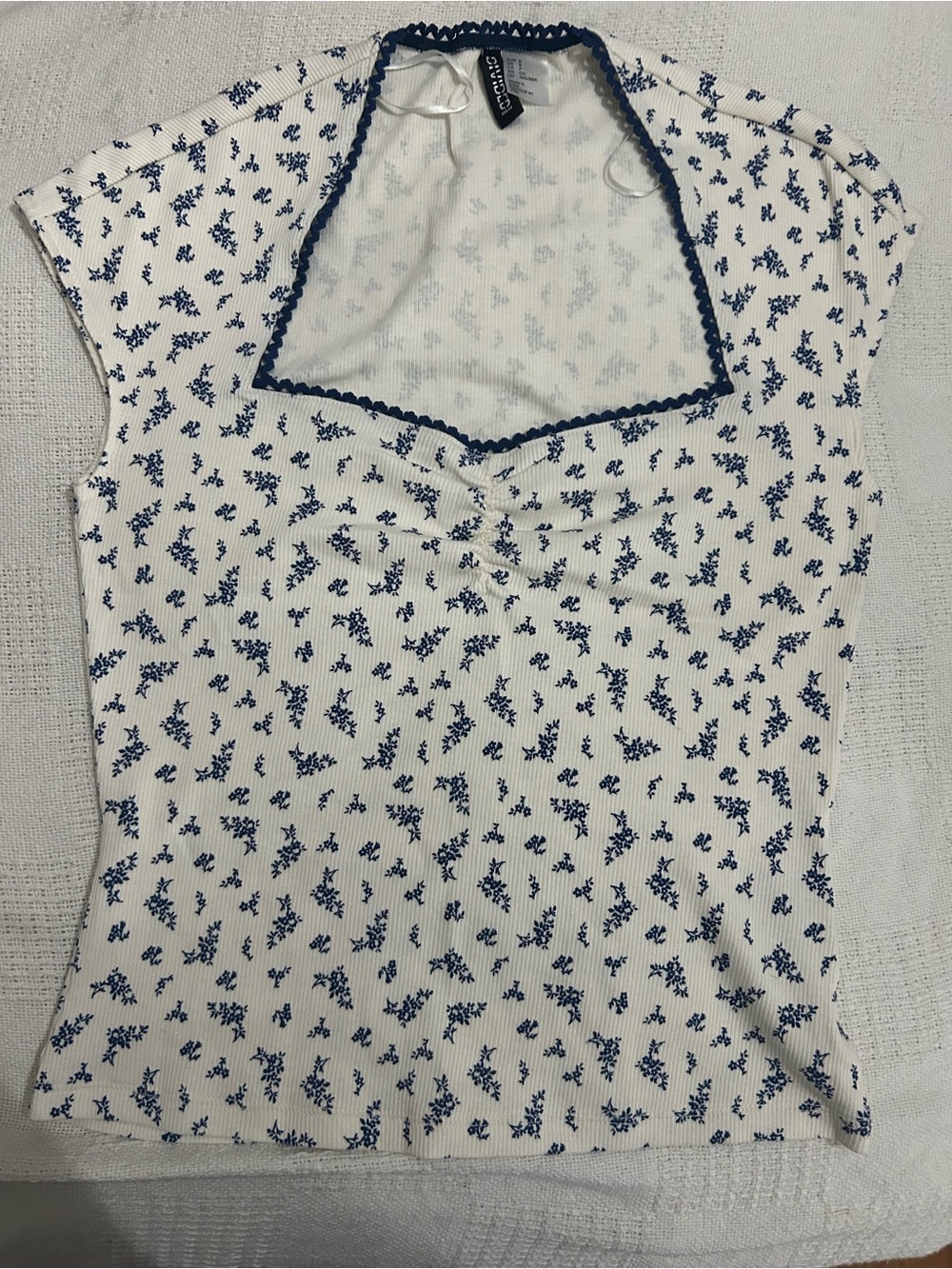 H&M White Ribbed Camisole with Navy Floral Print